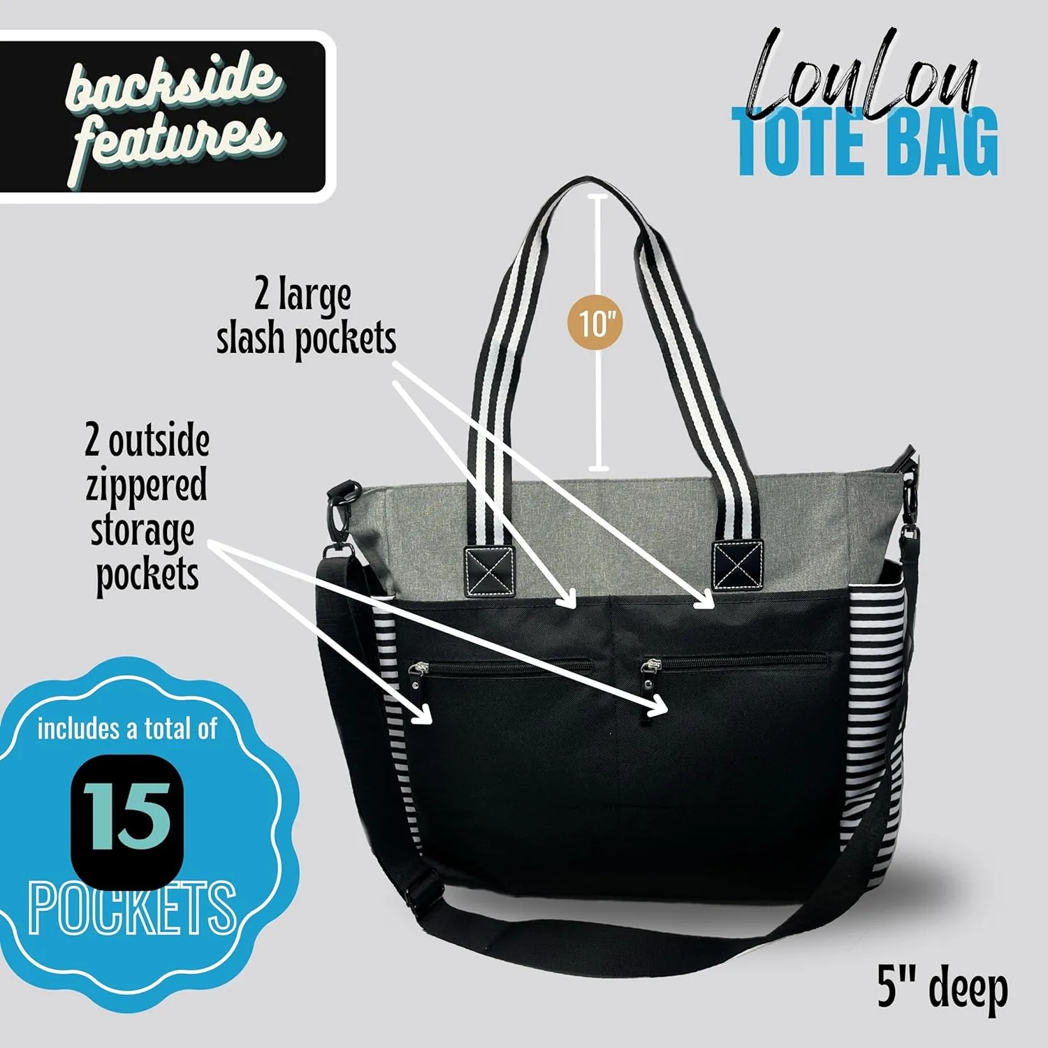 Custom Designed Personalized Brooke & Jess Designs Nurse Tote Bag Laptop Computer Work Travel Bag with Zipper and Interior Pockets (Gray)