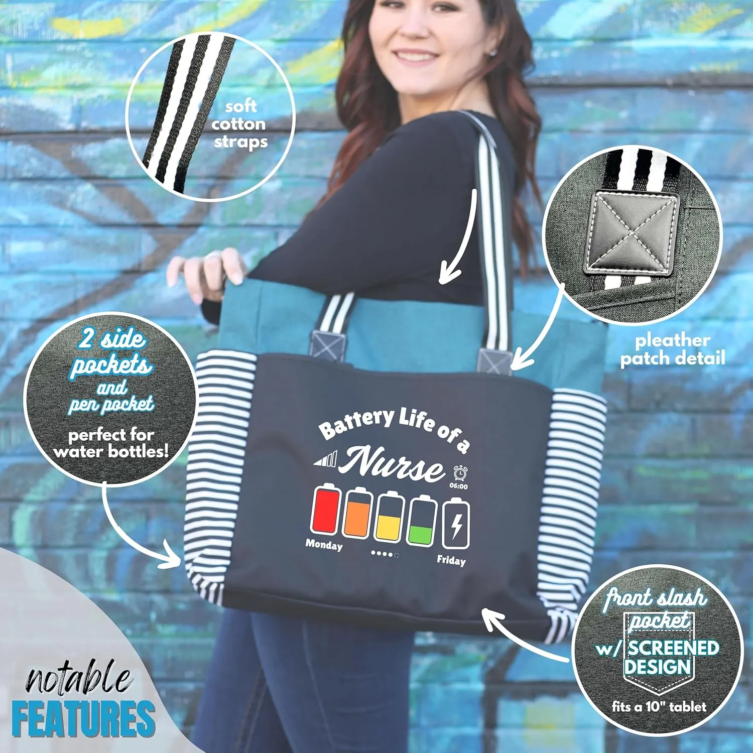 Custom Designed Personalized Brooke & Jess Designs Nurse Tote Bag Laptop Computer Work Travel Bag with Zipper and Interior Pockets (Gray)