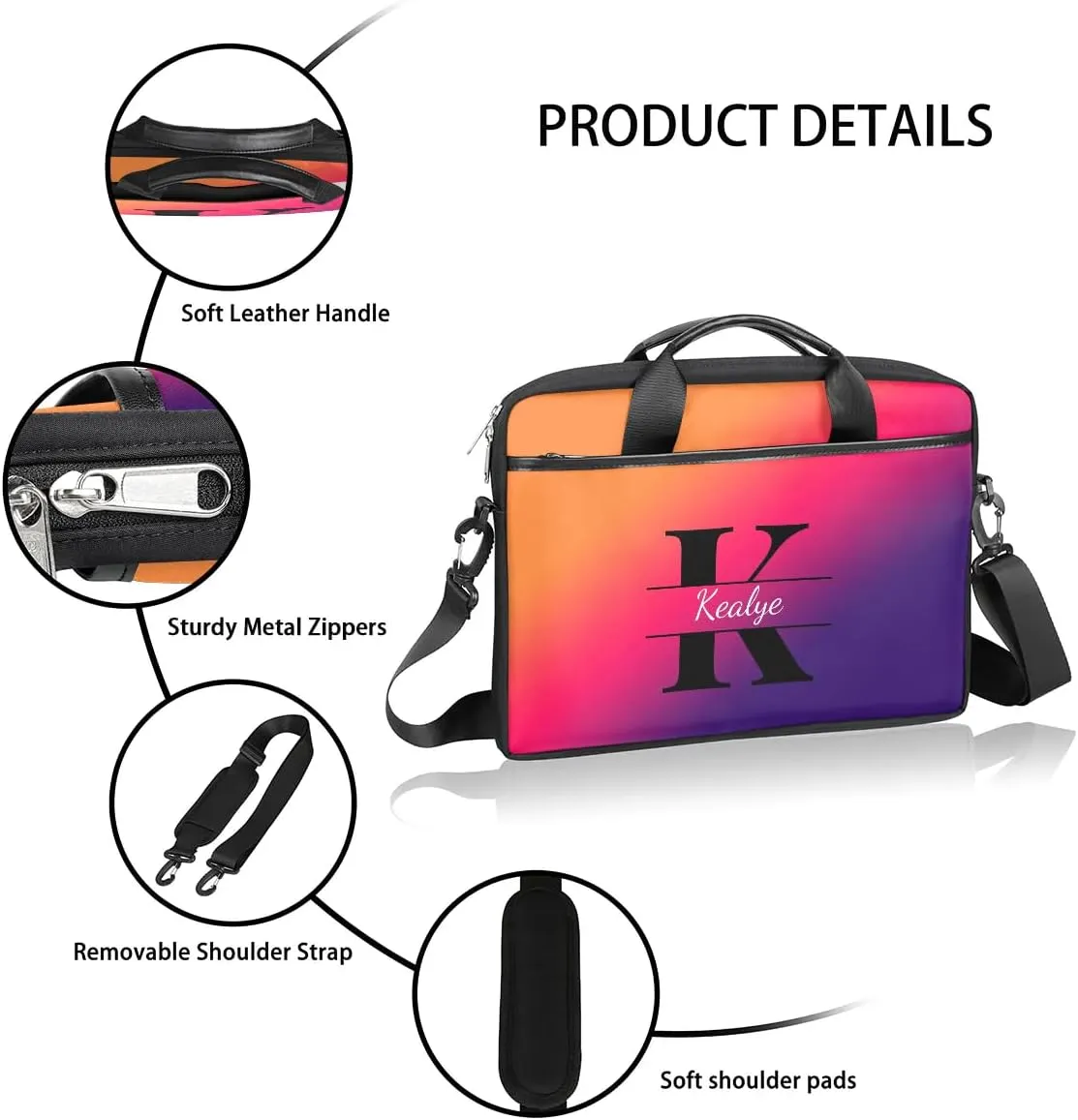 Custom Laptop Bag for Women Men Personalized Name 13 14 15.6 inch Laptop Messenger Shoulder Bags