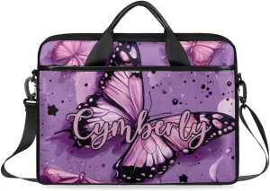 Custom Name Butterfly Laptop Bags for Women, Personalized Text Laptop Case Shoulder Bag,Computer Bag for Women Work