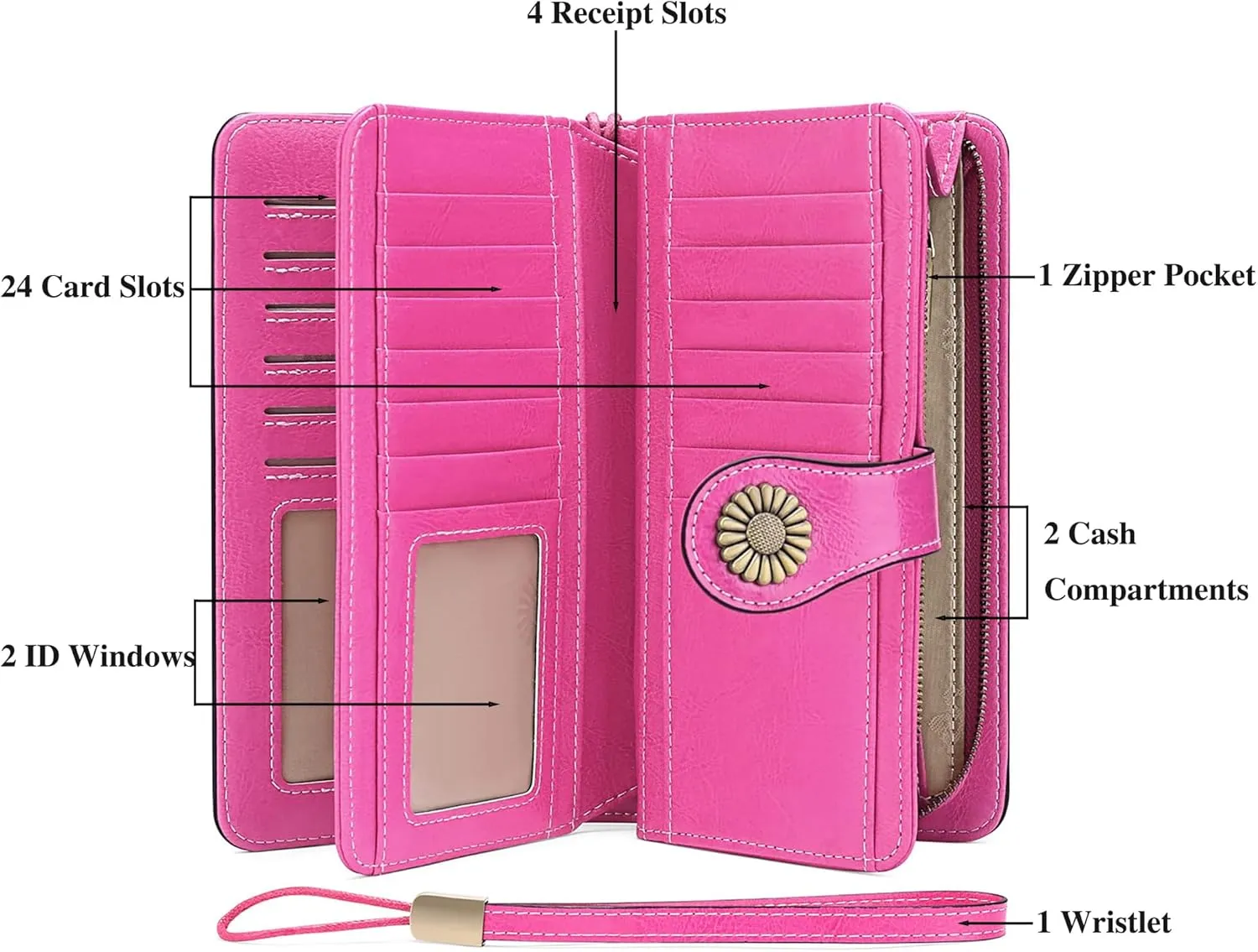 Custom Wristlet Wallet,Personalized Engraved Name Wallets with RFID Blocking Large Capacity Clutch Purse Credit Card Holder (Rose-1)