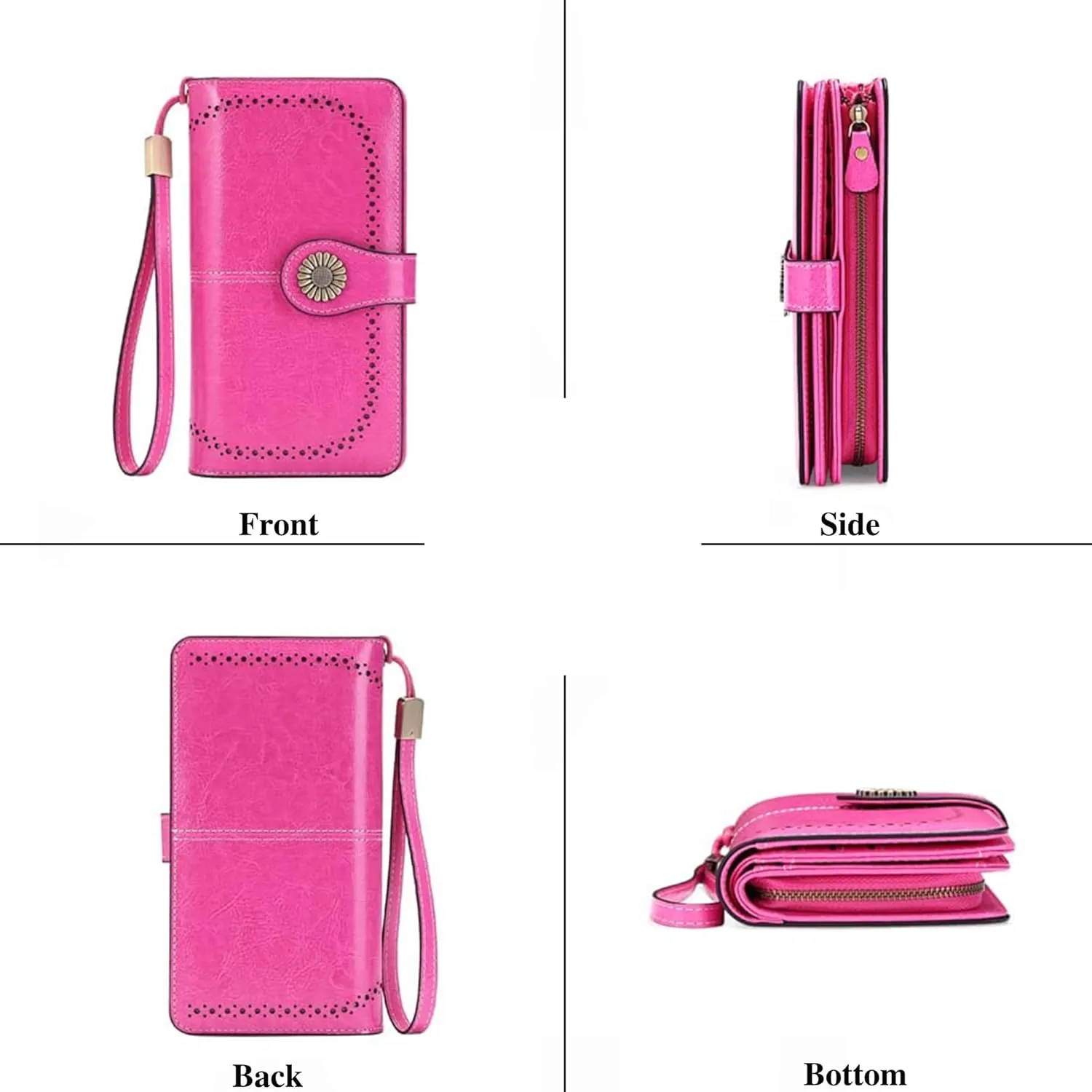 Custom Wristlet Wallet,Personalized Engraved Name Wallets with RFID Blocking Large Capacity Clutch Purse Credit Card Holder (Rose-1)