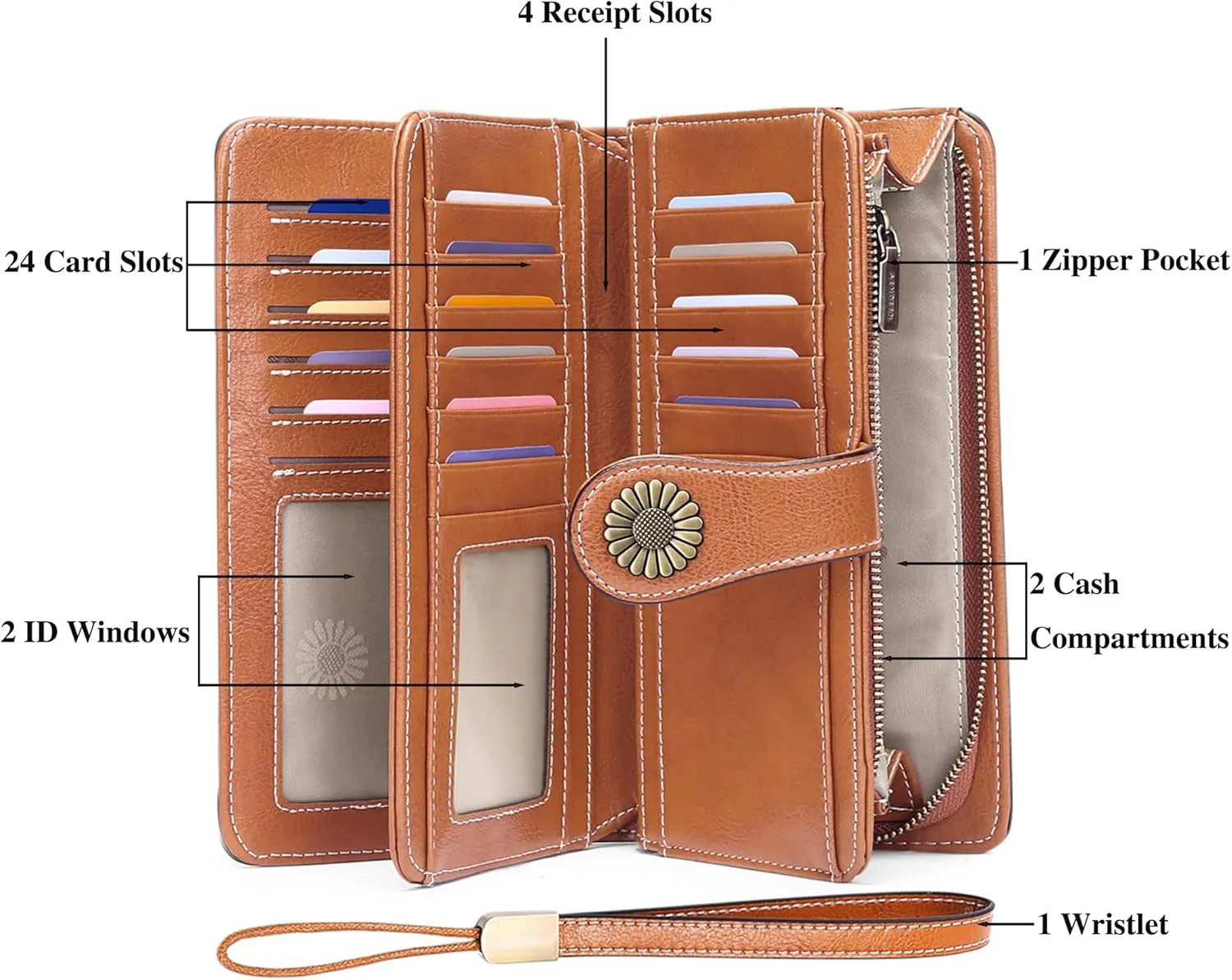 Custom Wristlet Wallet,Personalized Engraved Name Wallets with RFID Blocking Large Capacity Wristlet Clutch Purse Credit Card Holder for Women (Genuine Leather, Brown)