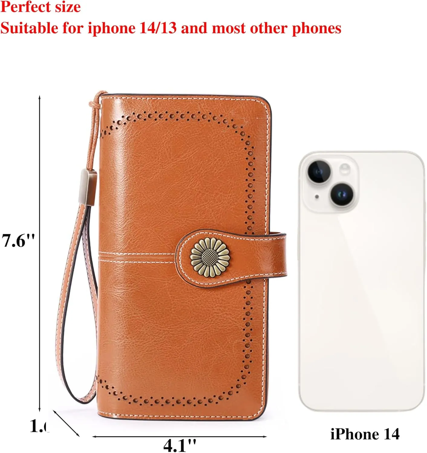 Custom Wristlet Wallet,Personalized Engraved Name Wallets with RFID Blocking Large Capacity Wristlet Clutch Purse Credit Card Holder for Women (Genuine Leather, Brown)