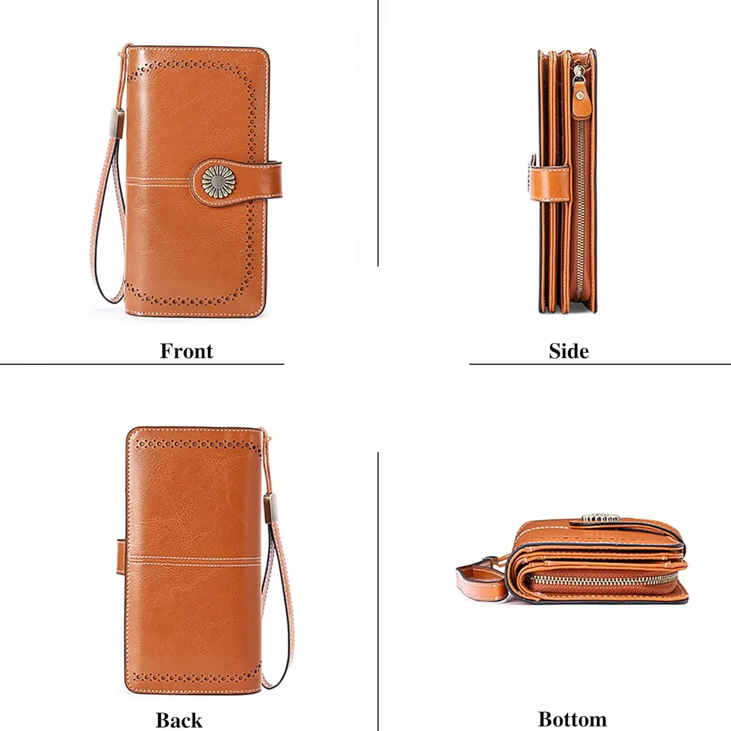 Custom Wristlet Wallet,Personalized Engraved Name Wallets with RFID Blocking Large Capacity Wristlet Clutch Purse Credit Card Holder for Women (Genuine Leather, Brown)