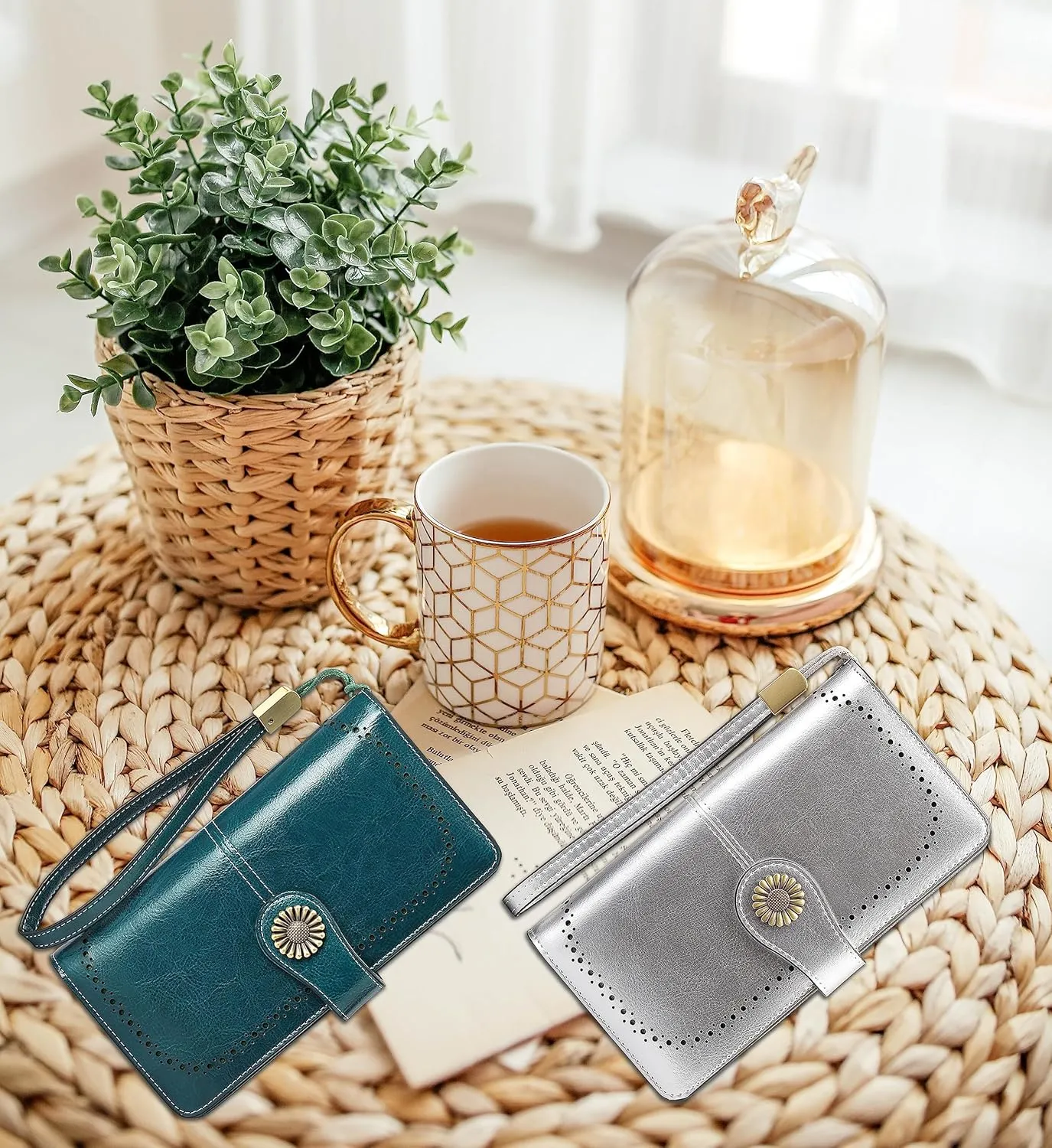 Custom Wristlet Wallet,Personalized Engraved Name Wallets with RFID Blocking Large Capacity Wristlet Clutch Purse Credit Card Holder for Women (Genuine Leather, Peacock blue)