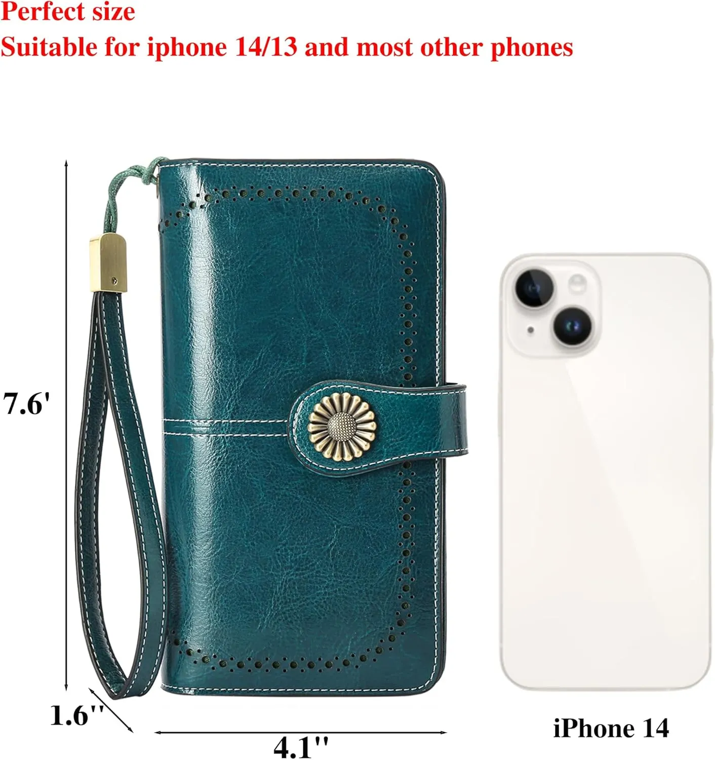 Custom Wristlet Wallet,Personalized Engraved Name Wallets with RFID Blocking Large Capacity Wristlet Clutch Purse Credit Card Holder for Women (Genuine Leather, Peacock blue)