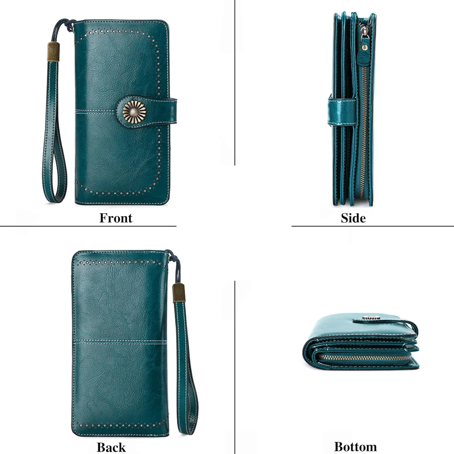 Custom Wristlet Wallet,Personalized Engraved Name Wallets with RFID Blocking Large Capacity Wristlet Clutch Purse Credit Card Holder for Women (Genuine Leather, Peacock blue)