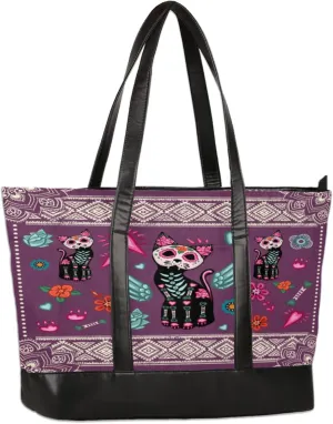 Cute Flower Cat Mandala Laptop Tote Bag for Women Lightweight Work Purse with Multiple Compartments Fits 13-15.6 Inch Laptop Tablet Shoulder Bag for Office Travel Daily Use