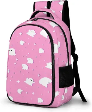 Cute Ghost Pink Spooky Travel Laptop Backpack Happy Halloween Large Casual Daypack Durable Work Computer Camping Back Packs Bags for Women Men
