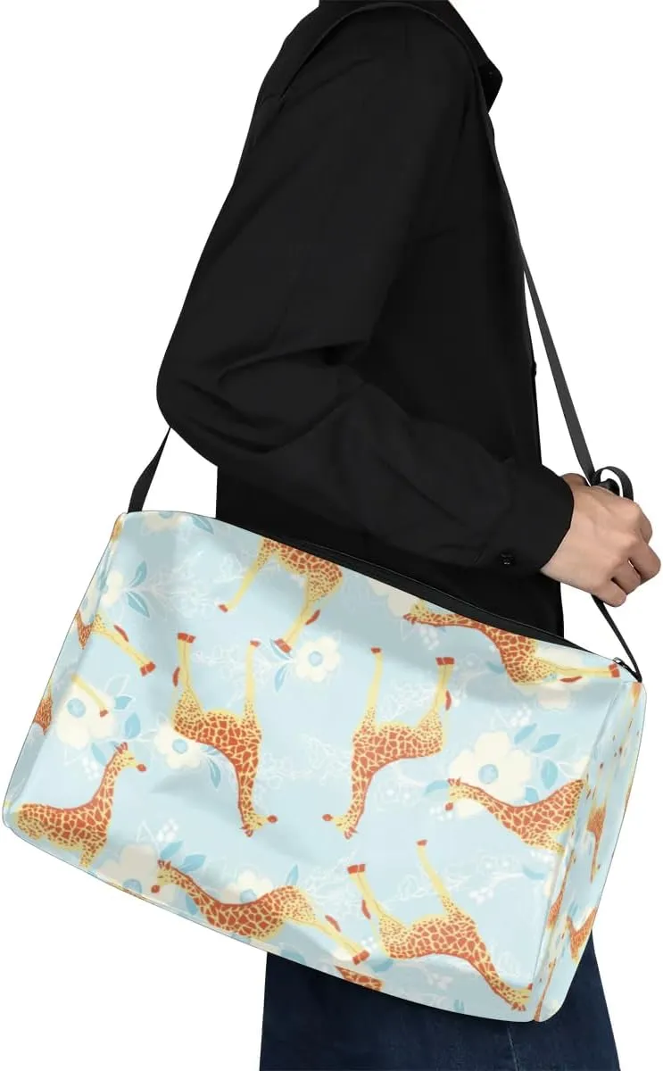 Cute Giraffe Flower Small Gym Bag for Men Women Workout Sport Duffle Bag Waterproof Weekender Overnight Bag Lightweight Carry on Tote Bag Crossbody Shoulder Travel Bag for Swim Yoge Dance
