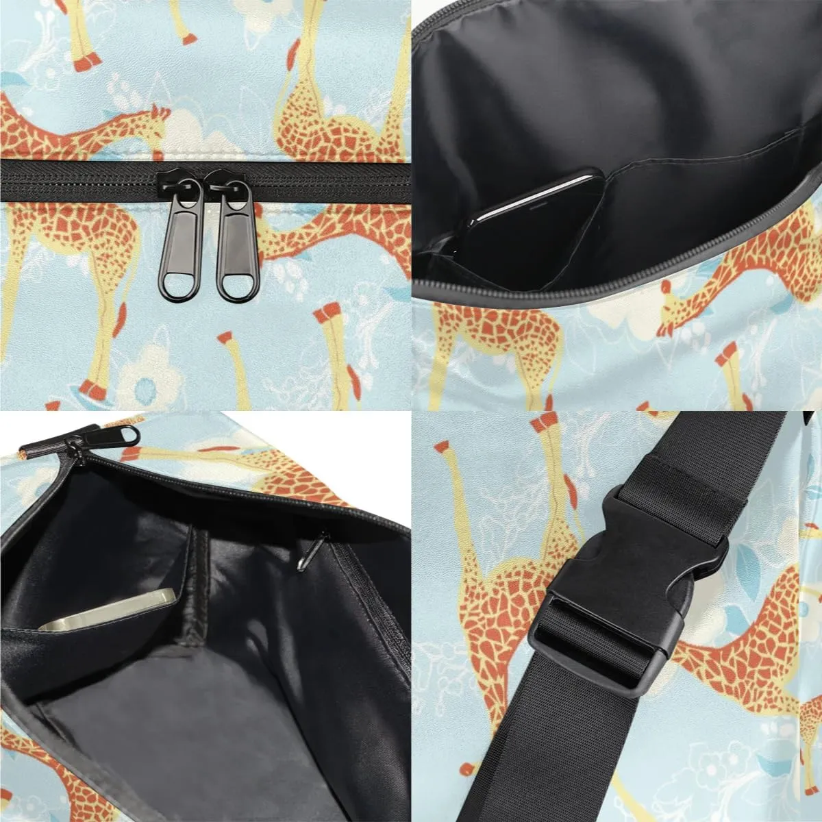 Cute Giraffe Flower Small Gym Bag for Men Women Workout Sport Duffle Bag Waterproof Weekender Overnight Bag Lightweight Carry on Tote Bag Crossbody Shoulder Travel Bag for Swim Yoge Dance