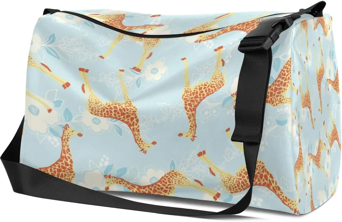 Cute Giraffe Flower Small Gym Bag for Men Women Workout Sport Duffle Bag Waterproof Weekender Overnight Bag Lightweight Carry on Tote Bag Crossbody Shoulder Travel Bag for Swim Yoge Dance