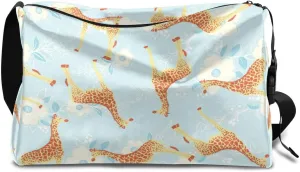 Cute Giraffe Flower Small Gym Bag for Men Women Workout Sport Duffle Bag Waterproof Weekender Overnight Bag Lightweight Carry on Tote Bag Crossbody Shoulder Travel Bag for Swim Yoge Dance