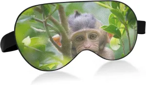 Cute Monkey Sleep Mask Light Blocking Eye Mask for Sleeping with Adjustable Strap Wildlife Soft Lightweight Eye Cover Blindfold for Men Women Work Travel Naps