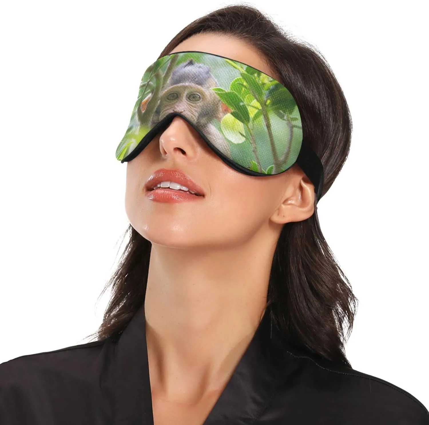 Cute Monkey Sleep Mask Light Blocking Eye Mask for Sleeping with Adjustable Strap Wildlife Soft Lightweight Eye Cover Blindfold for Men Women Work Travel Naps