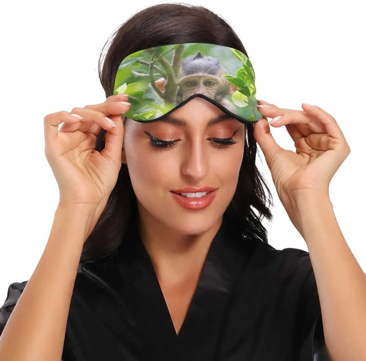 Cute Monkey Sleep Mask Light Blocking Eye Mask for Sleeping with Adjustable Strap Wildlife Soft Lightweight Eye Cover Blindfold for Men Women Work Travel Naps