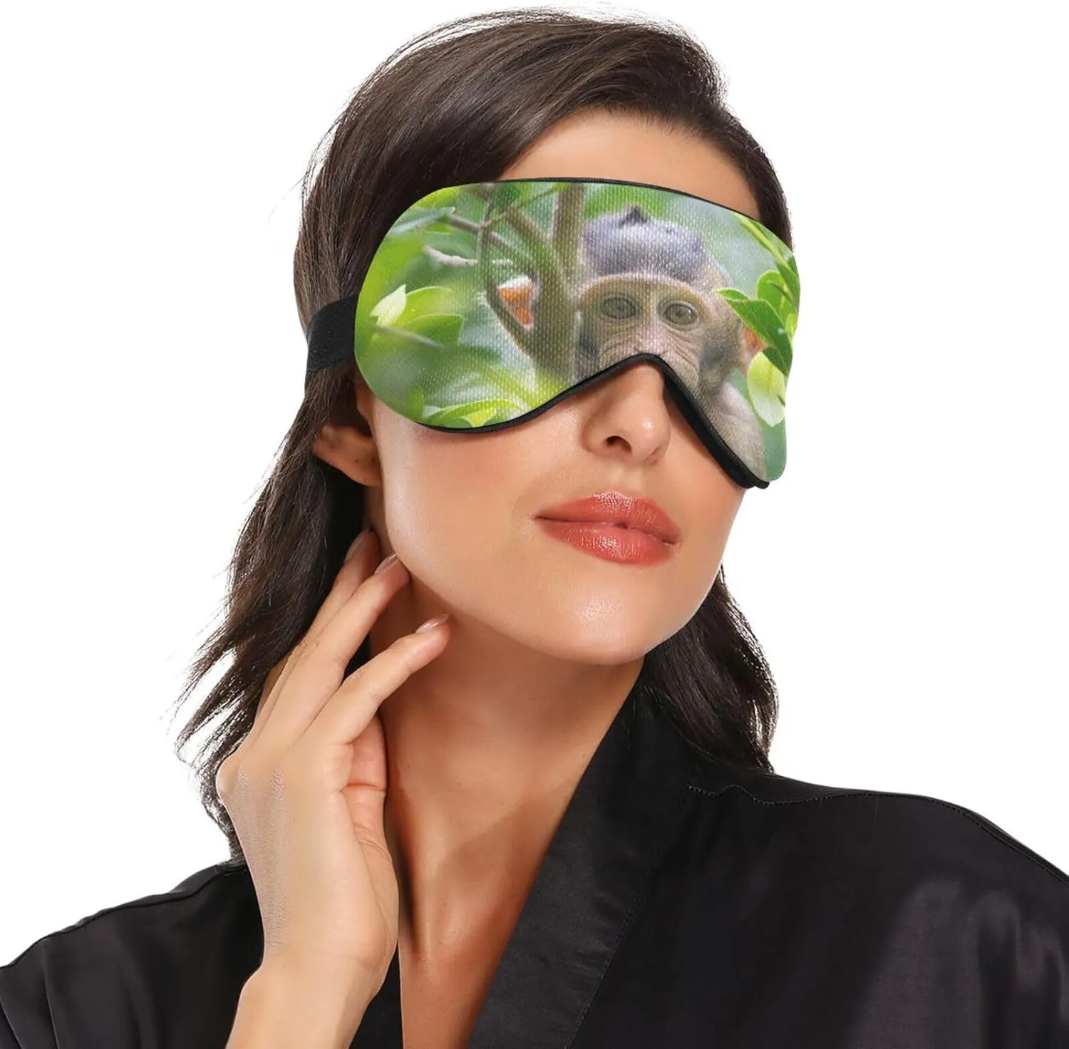 Cute Monkey Sleep Mask Light Blocking Eye Mask for Sleeping with Adjustable Strap Wildlife Soft Lightweight Eye Cover Blindfold for Men Women Work Travel Naps