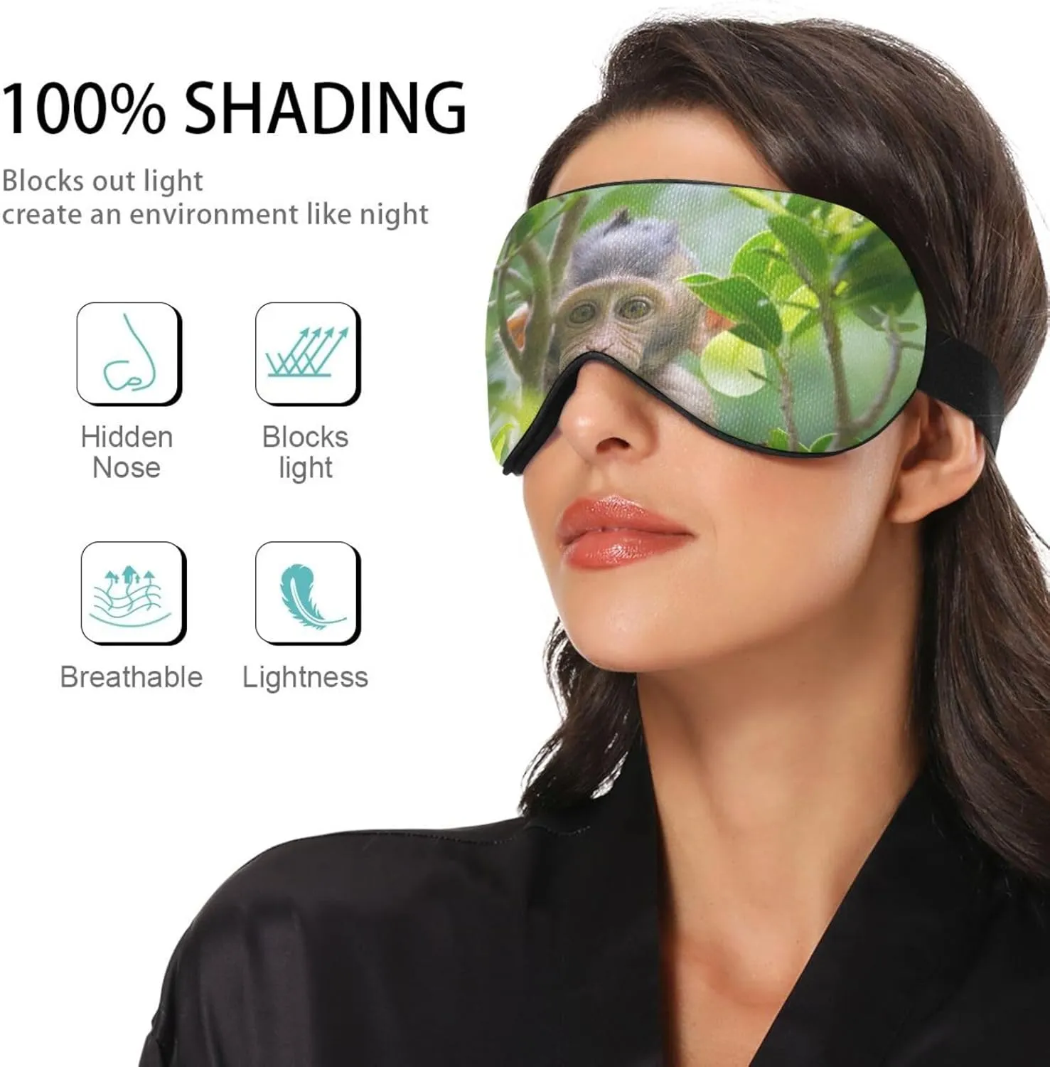Cute Monkey Sleep Mask Light Blocking Eye Mask for Sleeping with Adjustable Strap Wildlife Soft Lightweight Eye Cover Blindfold for Men Women Work Travel Naps