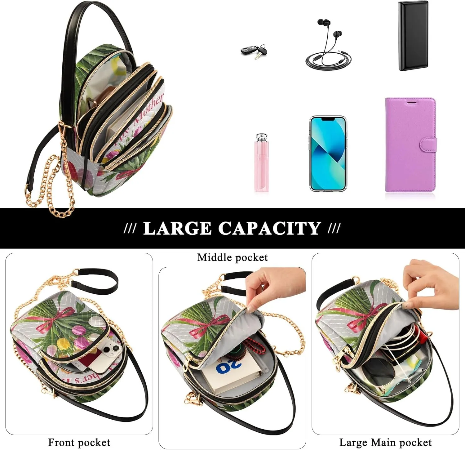 Cute Quilted Crossbody Bag Small Shoulder Purse Women's Handbags Phone Purse with Chain