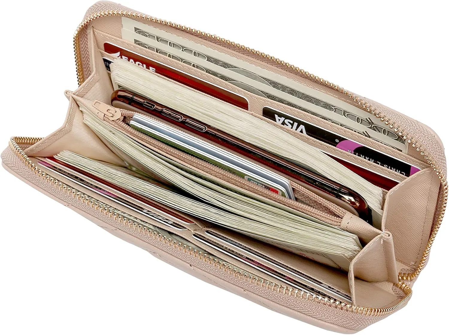Daisy Rose Women’s Zip-Around Wallet & Phone Clutch with RFID Blocking, PU Vegan Leather (Beige)
