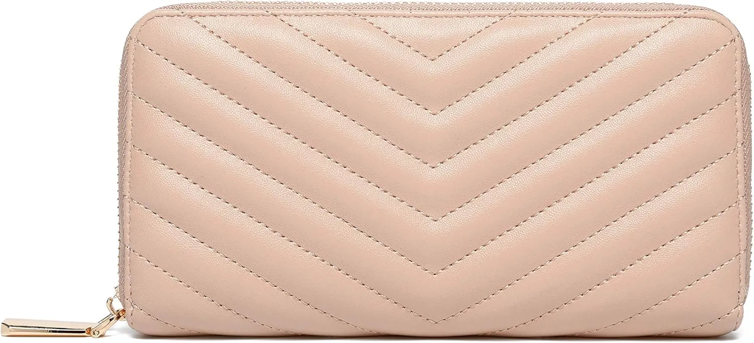 Daisy Rose Women’s Zip-Around Wallet & Phone Clutch with RFID Blocking, PU Vegan Leather (Beige)