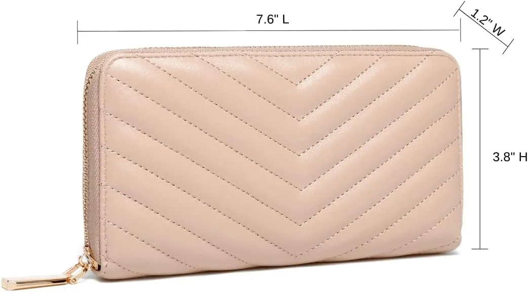 Daisy Rose Women’s Zip-Around Wallet & Phone Clutch with RFID Blocking, PU Vegan Leather (Beige)