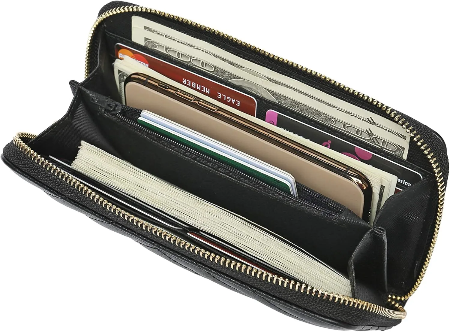 Daisy Rose Women’s Zip-Around Wallet & Phone Clutch with RFID Blocking, PU Vegan Leather (Black)