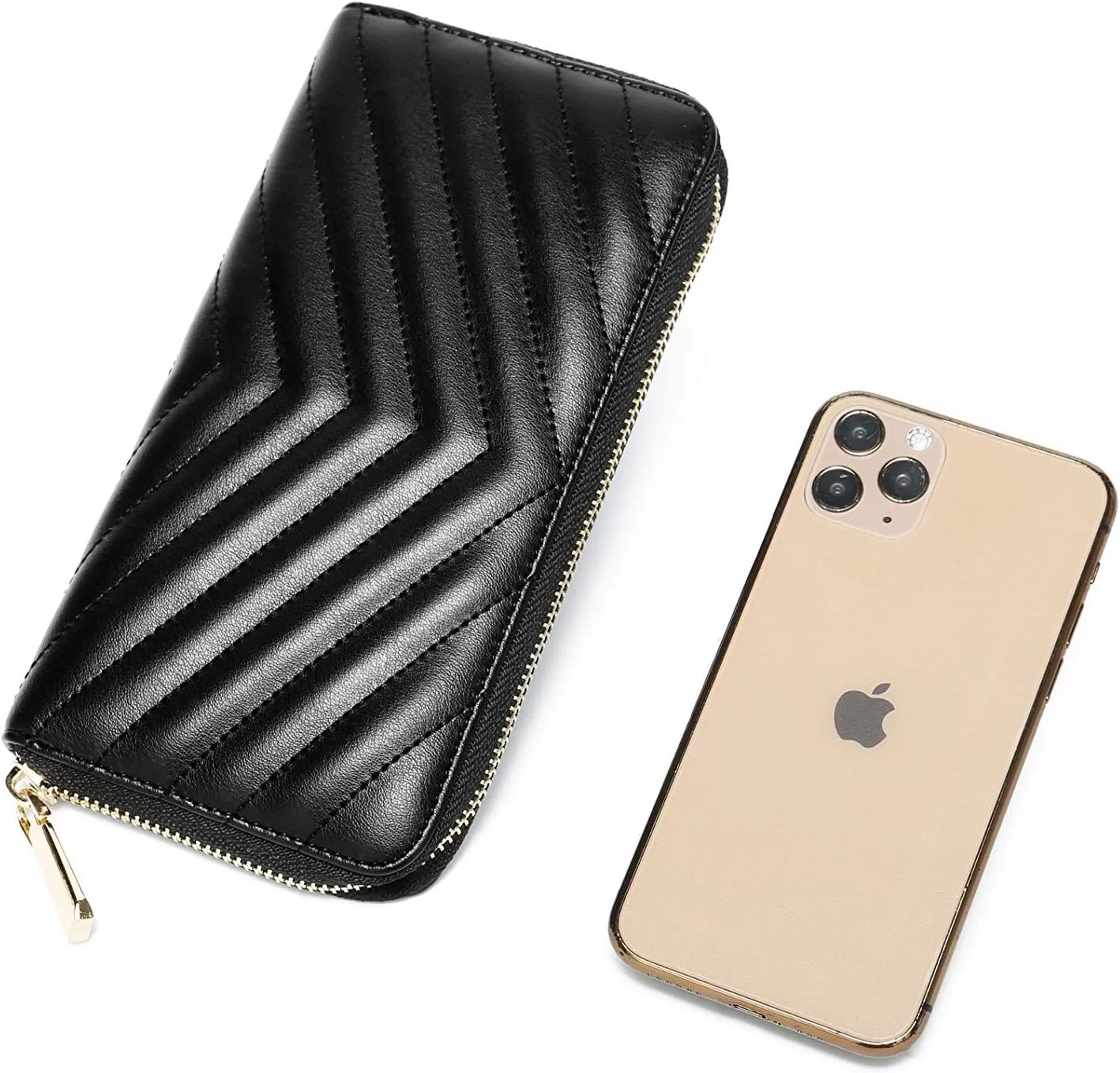 Daisy Rose Women’s Zip-Around Wallet & Phone Clutch with RFID Blocking, PU Vegan Leather (Black)