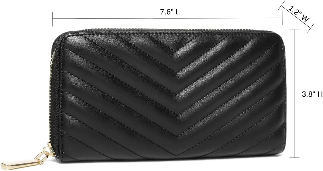 Daisy Rose Women’s Zip-Around Wallet & Phone Clutch with RFID Blocking, PU Vegan Leather (Black)