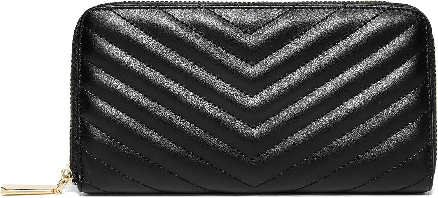 Daisy Rose Women’s Zip-Around Wallet & Phone Clutch with RFID Blocking, PU Vegan Leather (Black)