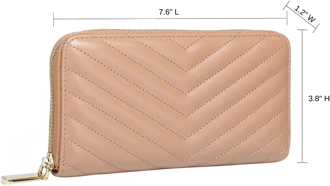 Daisy Rose Women’s Zip-Around Wallet & Phone Clutch with RFID Blocking, PU Vegan Leather (Blush)