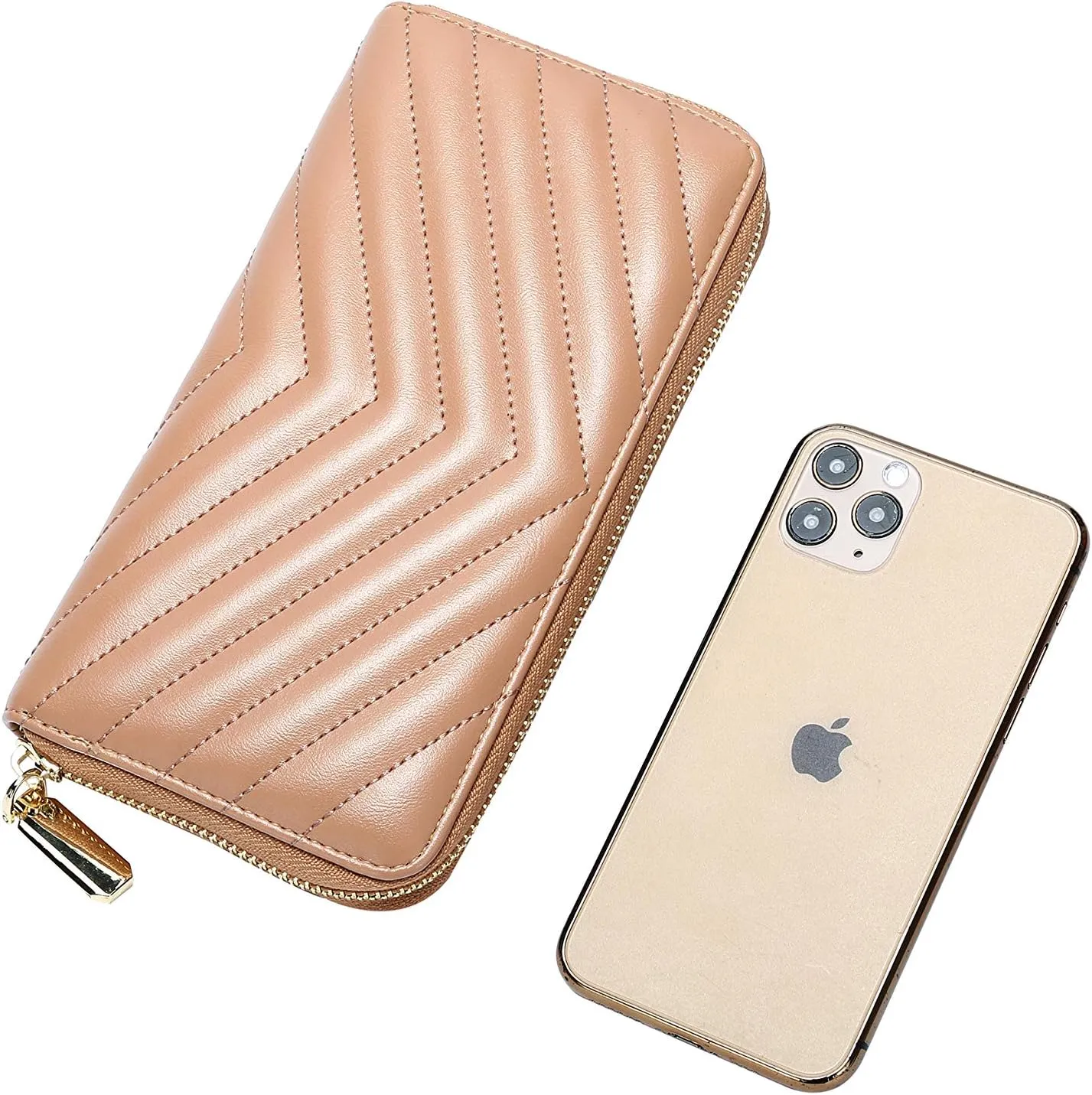 Daisy Rose Women’s Zip-Around Wallet & Phone Clutch with RFID Blocking, PU Vegan Leather (Blush)