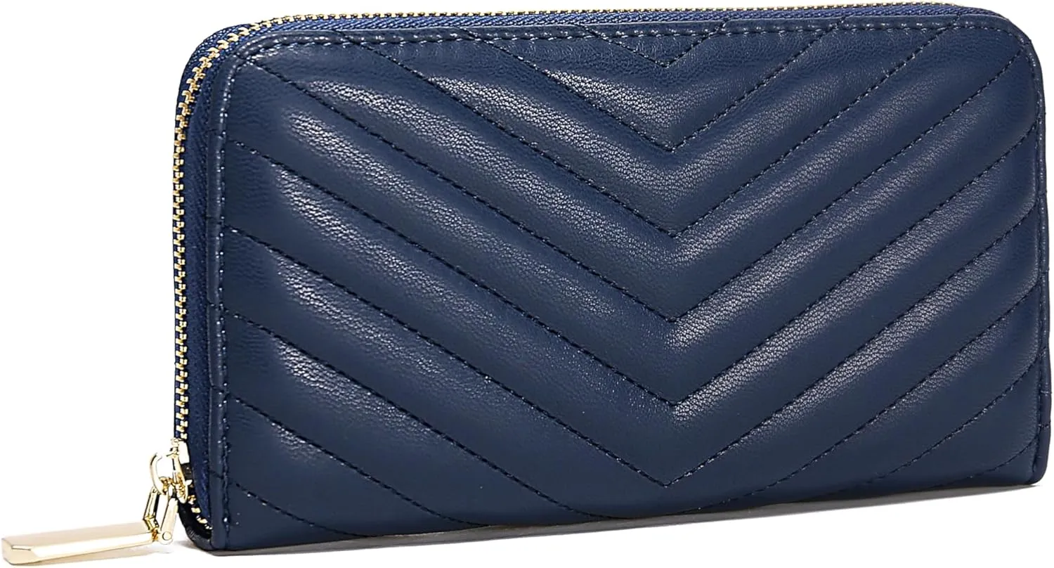 Daisy Rose Women’s Zip-Around Wallet & Phone Clutch with RFID Blocking, PU Vegan Leather (Dark Blue)