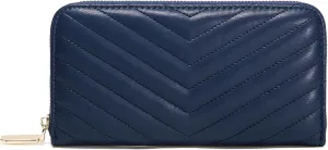 Daisy Rose Women’s Zip-Around Wallet & Phone Clutch with RFID Blocking, PU Vegan Leather (Dark Blue)