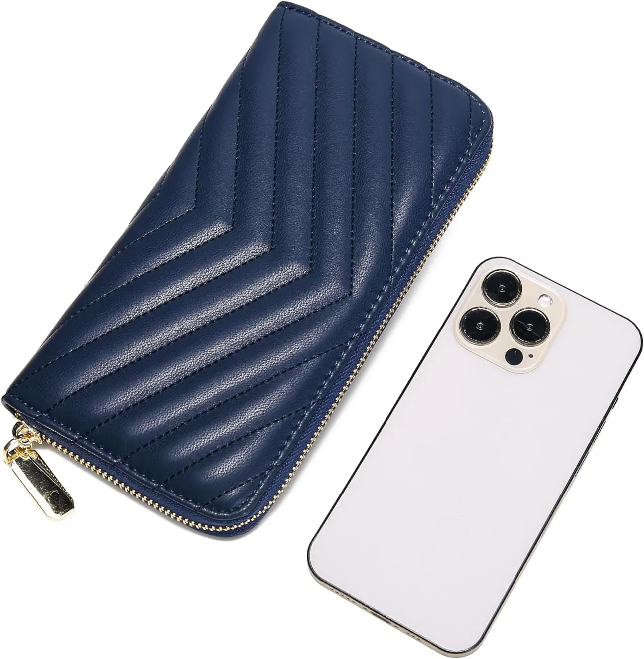 Daisy Rose Women’s Zip-Around Wallet & Phone Clutch with RFID Blocking, PU Vegan Leather (Dark Blue)