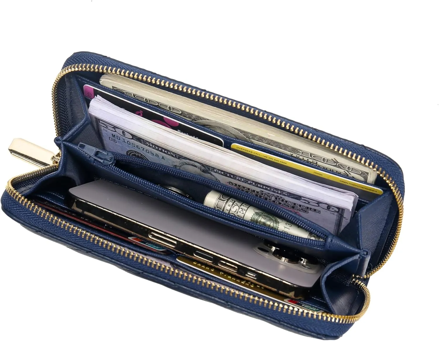 Daisy Rose Women’s Zip-Around Wallet & Phone Clutch with RFID Blocking, PU Vegan Leather (Dark Blue)
