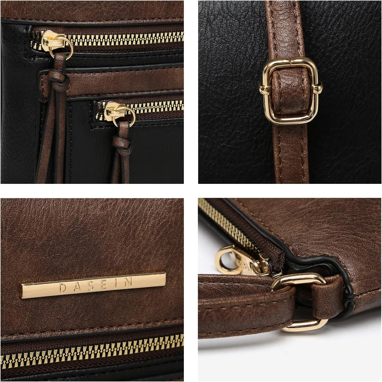 Dasein Crossbody Purse for Women Vegan Leather Shoulder Handbags Messenger Bags with Multi Zipper Pockets