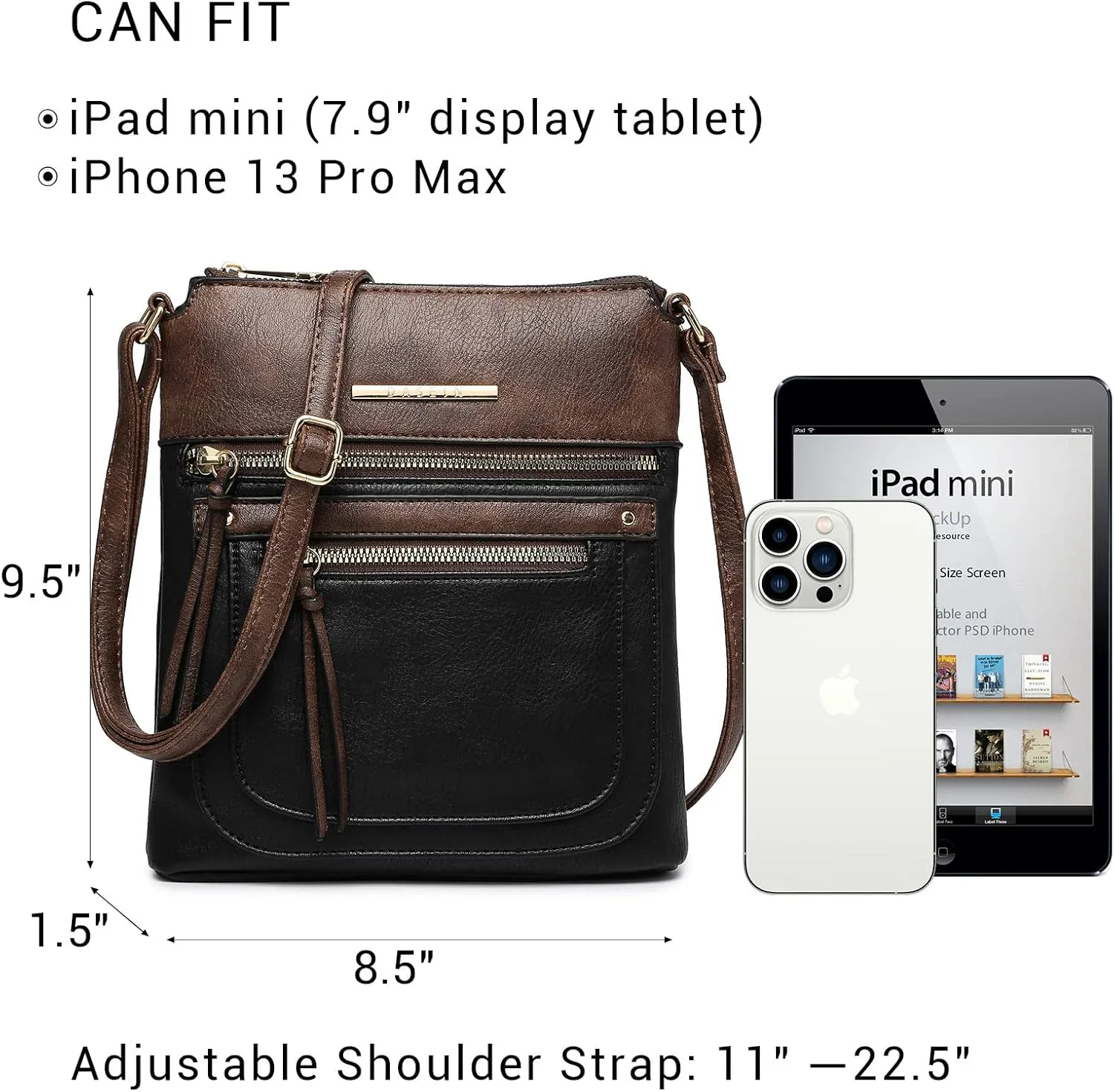 Dasein Crossbody Purse for Women Vegan Leather Shoulder Handbags Messenger Bags with Multi Zipper Pockets