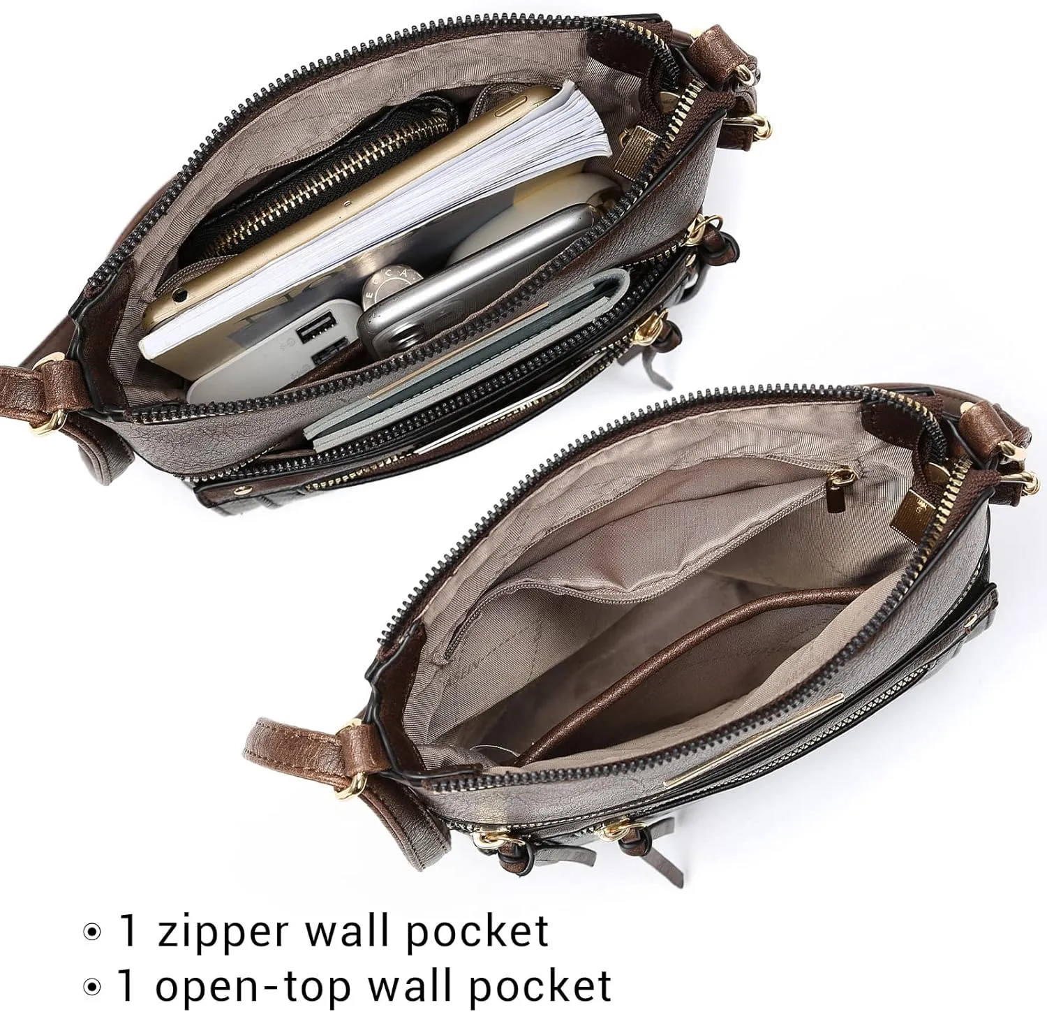 Dasein Crossbody Purse for Women Vegan Leather Shoulder Handbags Messenger Bags with Multi Zipper Pockets