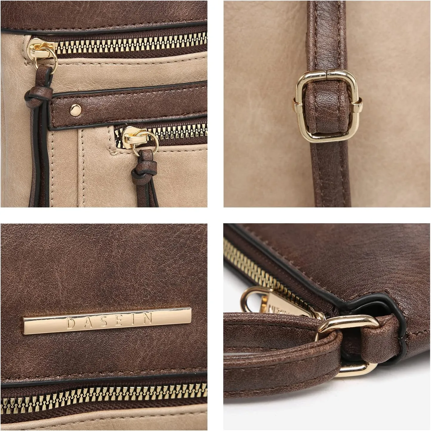 Dasein Crossbody Purse for Women Vegan Leather Shoulder Handbags Messenger Bags with Multi Zipper Pockets