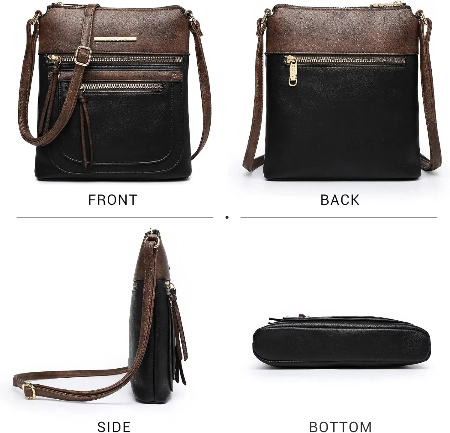 Dasein Crossbody Purse for Women Vegan Leather Shoulder Handbags Messenger Bags with Multi Zipper Pockets