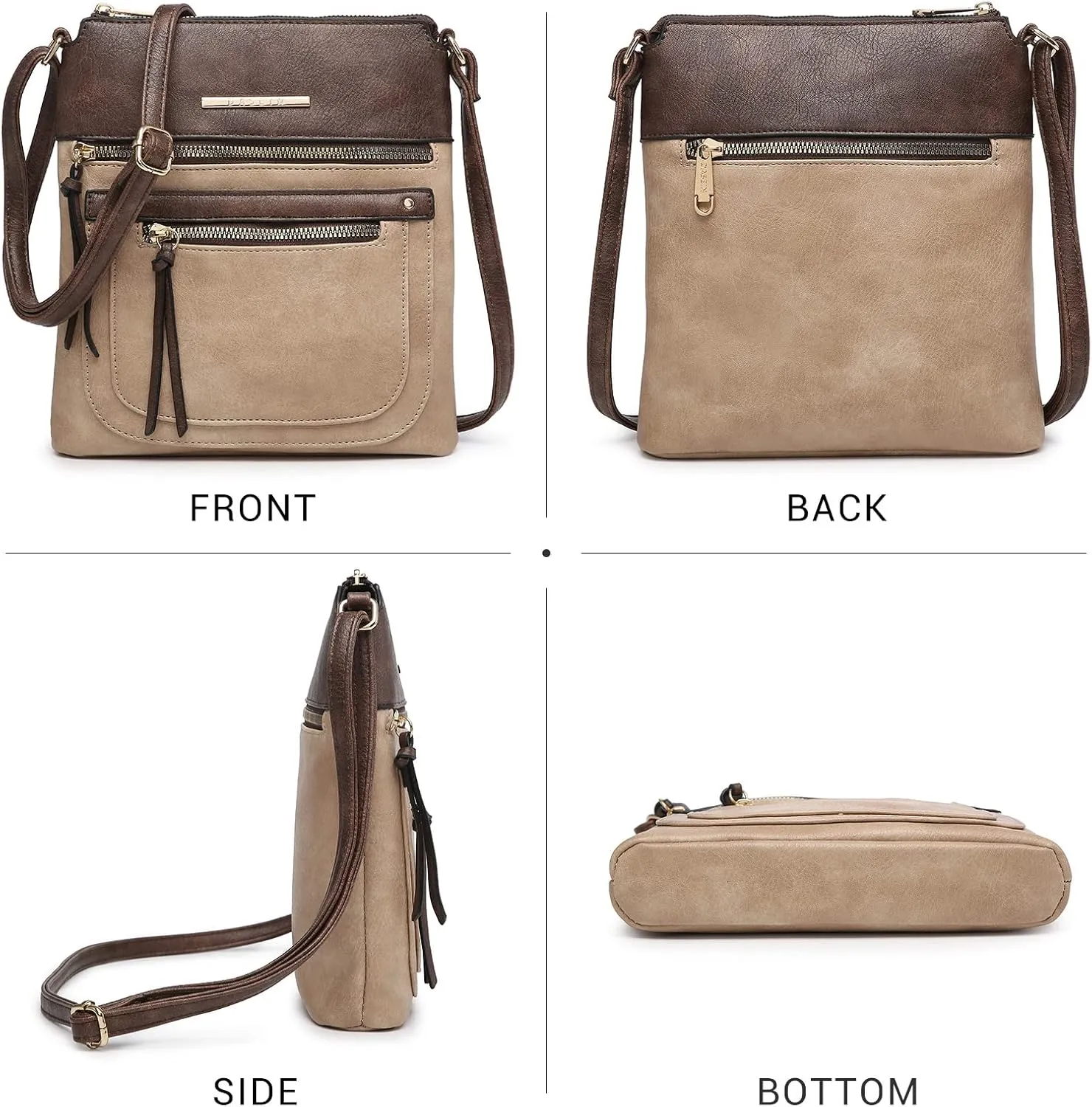 Dasein Crossbody Purse for Women Vegan Leather Shoulder Handbags Messenger Bags with Multi Zipper Pockets