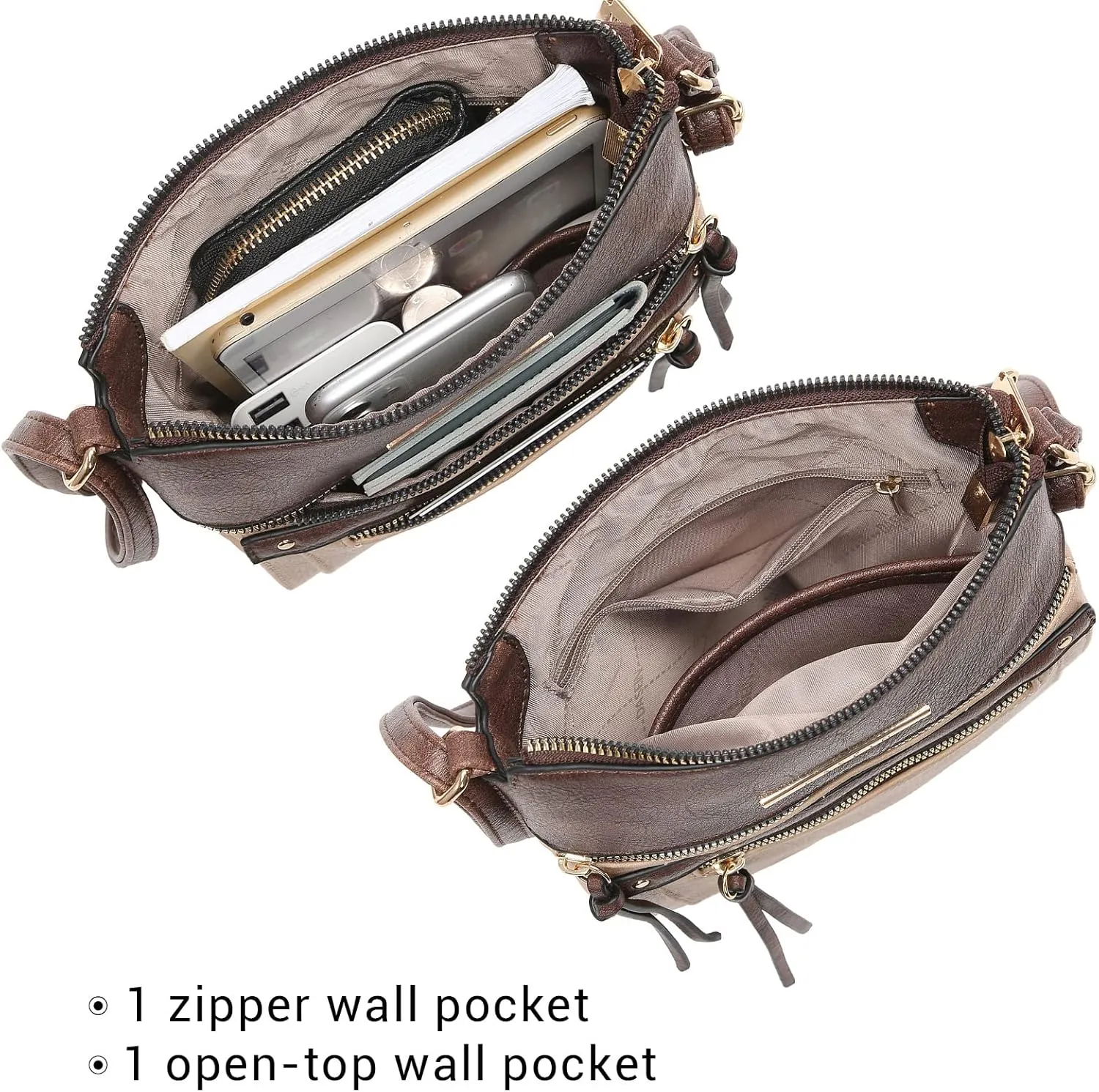 Dasein Crossbody Purse for Women Vegan Leather Shoulder Handbags Messenger Bags with Multi Zipper Pockets