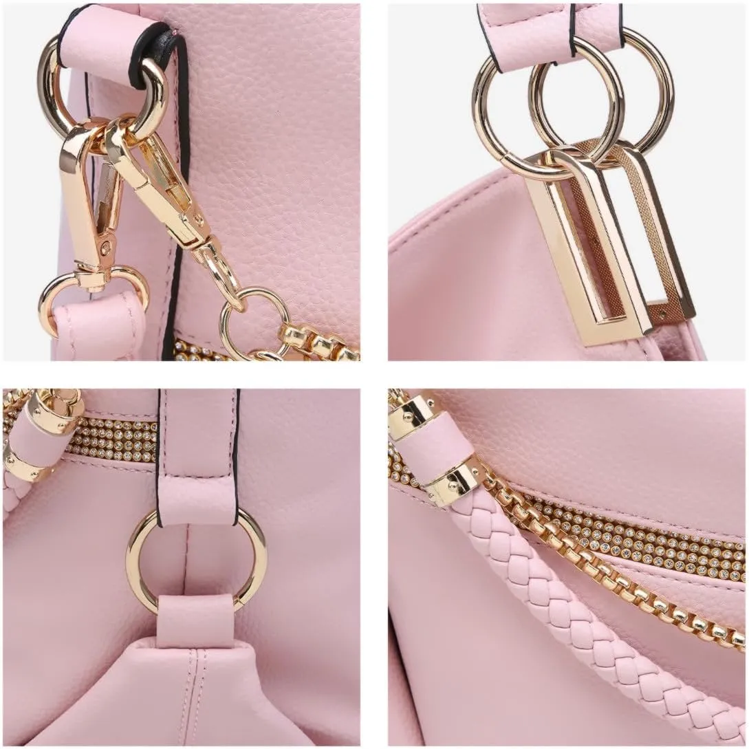 Dasein Purses for Women Vegan Leather Handbags Rhinestones Hobo Bags Tote Purse Shoulder Bag Ladies Handbag