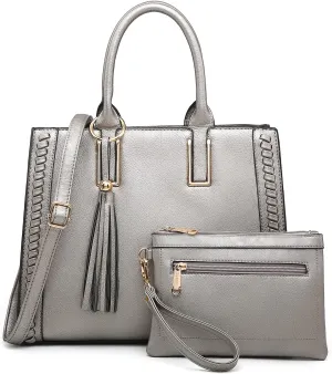 Dasein Purses Handbags for Women Satchel Vegan Leather Shoulder Bags Work Tote for Ladies with Matching Clutch