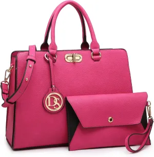 Dasein Women Handbags Purses Ladies Work Purse Satchel Tote Top Handle Shoulder Bags with Matching Clutch