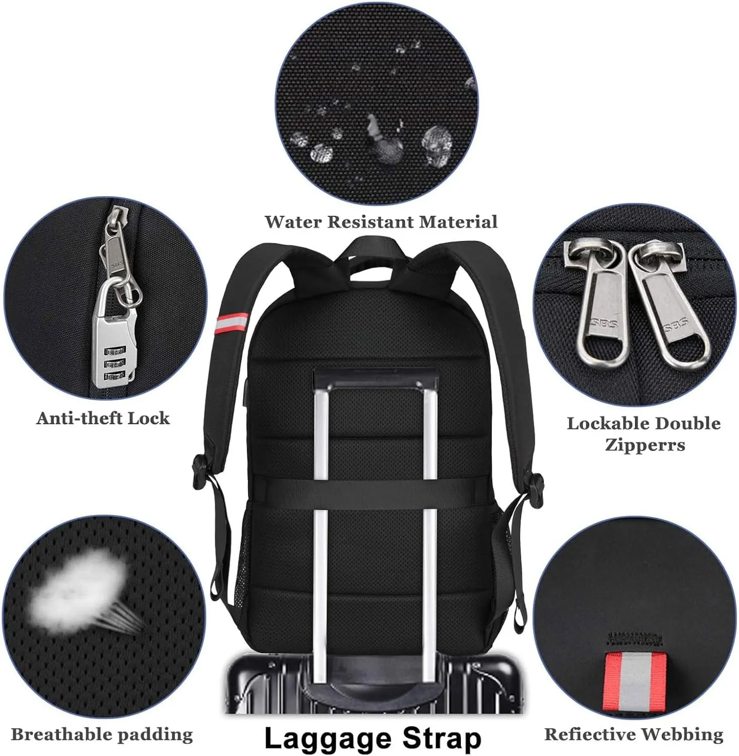 Della Gao Laptop Backpack for Men, Large Anti-Theft Business Travel Backpack with USB Charging Port, Water Resistant College School Computer Bag for Men/Women for 17 Inch Laptop and Notebook