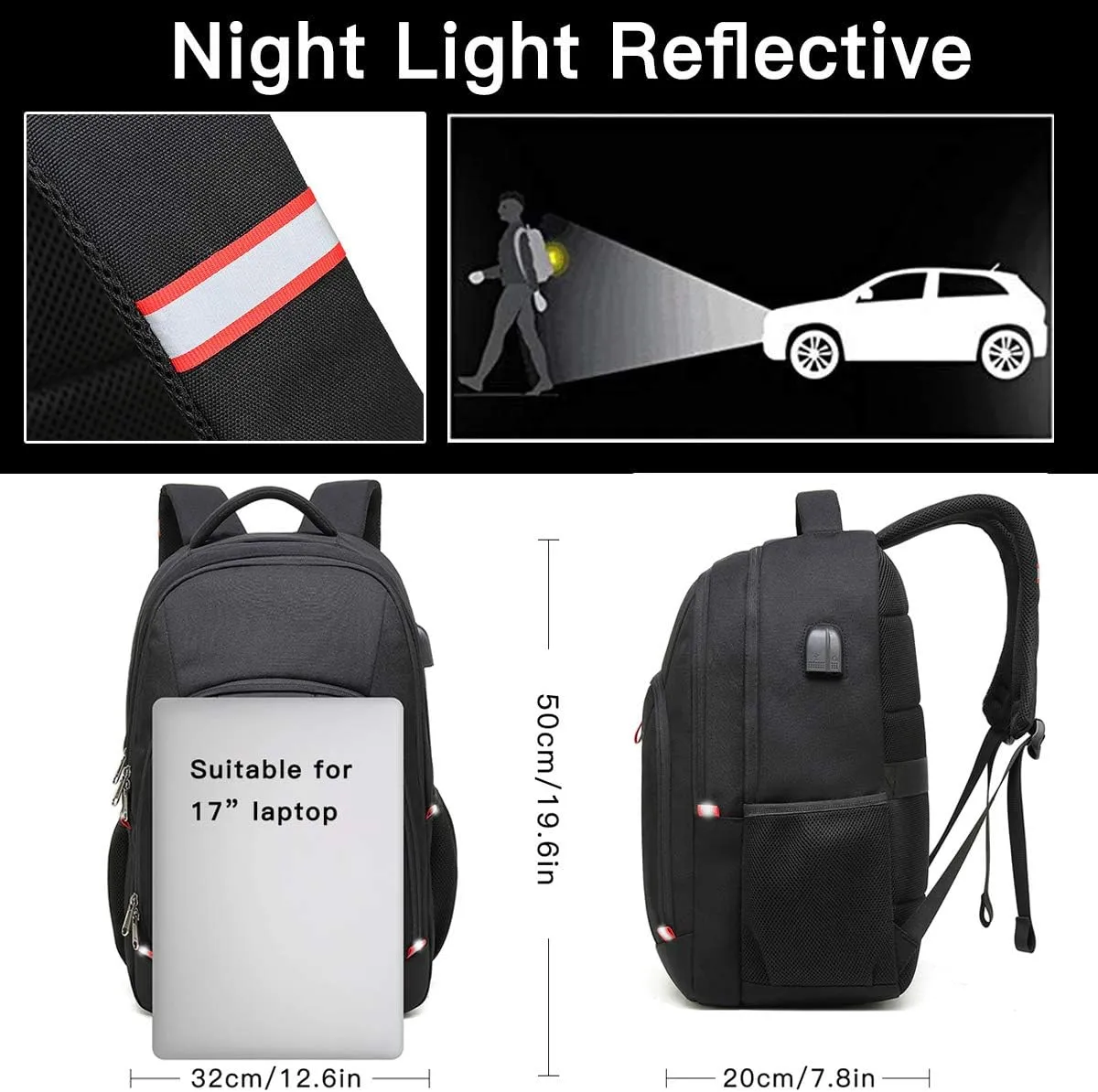 Della Gao Laptop Backpack for Men, Large Anti-Theft Business Travel Backpack with USB Charging Port, Water Resistant College School Computer Bag for Men/Women for 17 Inch Laptop and Notebook
