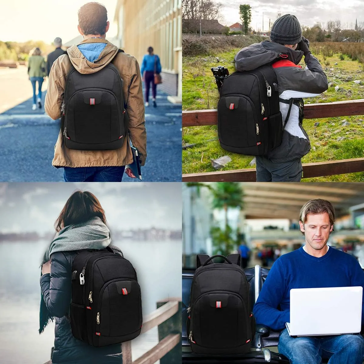 Della Gao Laptop Backpack for Men, Large Anti-Theft Business Travel Backpack with USB Charging Port, Water Resistant College School Computer Bag for Men/Women for 17 Inch Laptop and Notebook